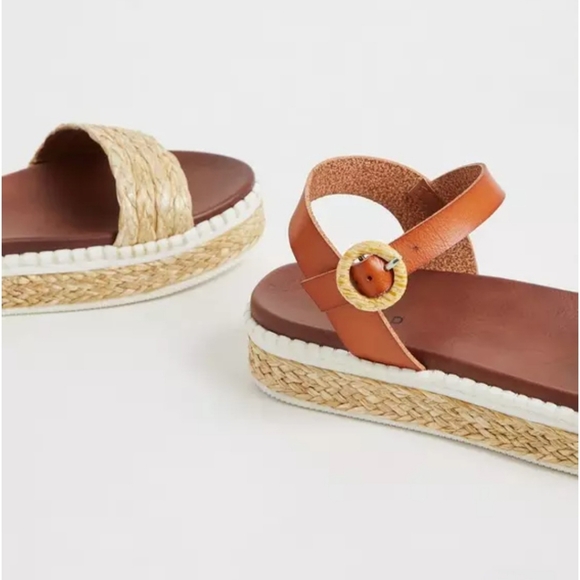 Cognac Faux Leather & Tan Woven Espadrille Flatform - Picture 3 of 6